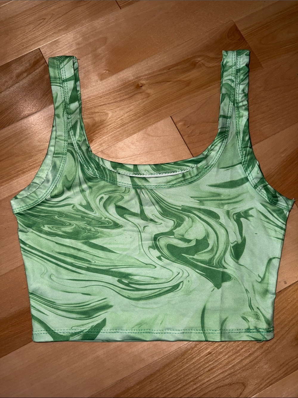 Green Marble Print Crop Tank Top S